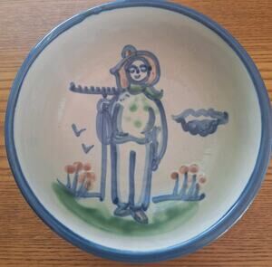 VTG MA Hadley Pottery 5.5" Coupe Cereal Bowl Dish Farmer Country Scene